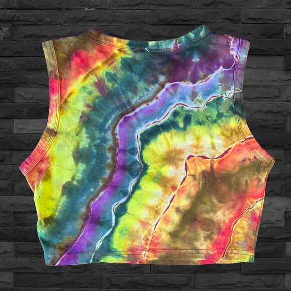 Women's Tie Dyed Tank Crop - Ice Dye Handmade - Funky Rainbow (Fitted XLarge) - Picture 8 of 11